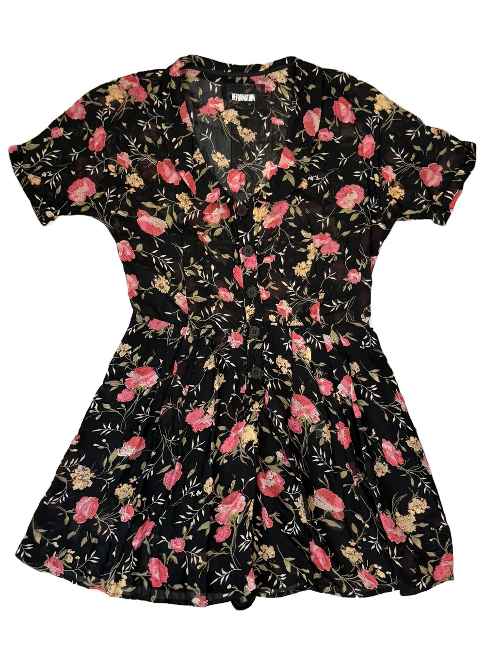 Reformation Floral Romper Mini Dress Black Poppy Print Size 2 EUC Built in short